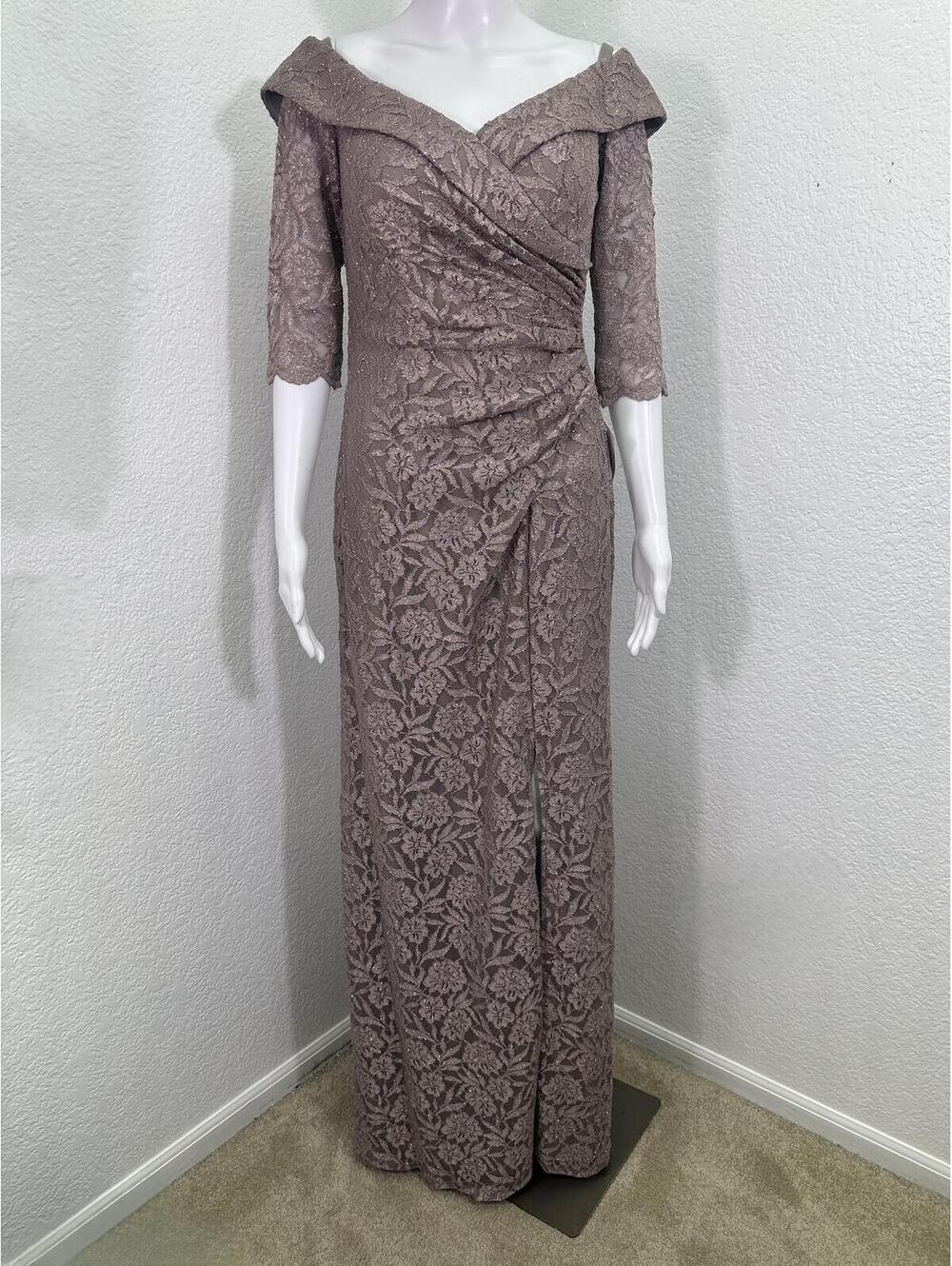 New Sz 8 Oleg Cassini Portobello Glitter Off Shoulder Ruched Mother Of Bride
